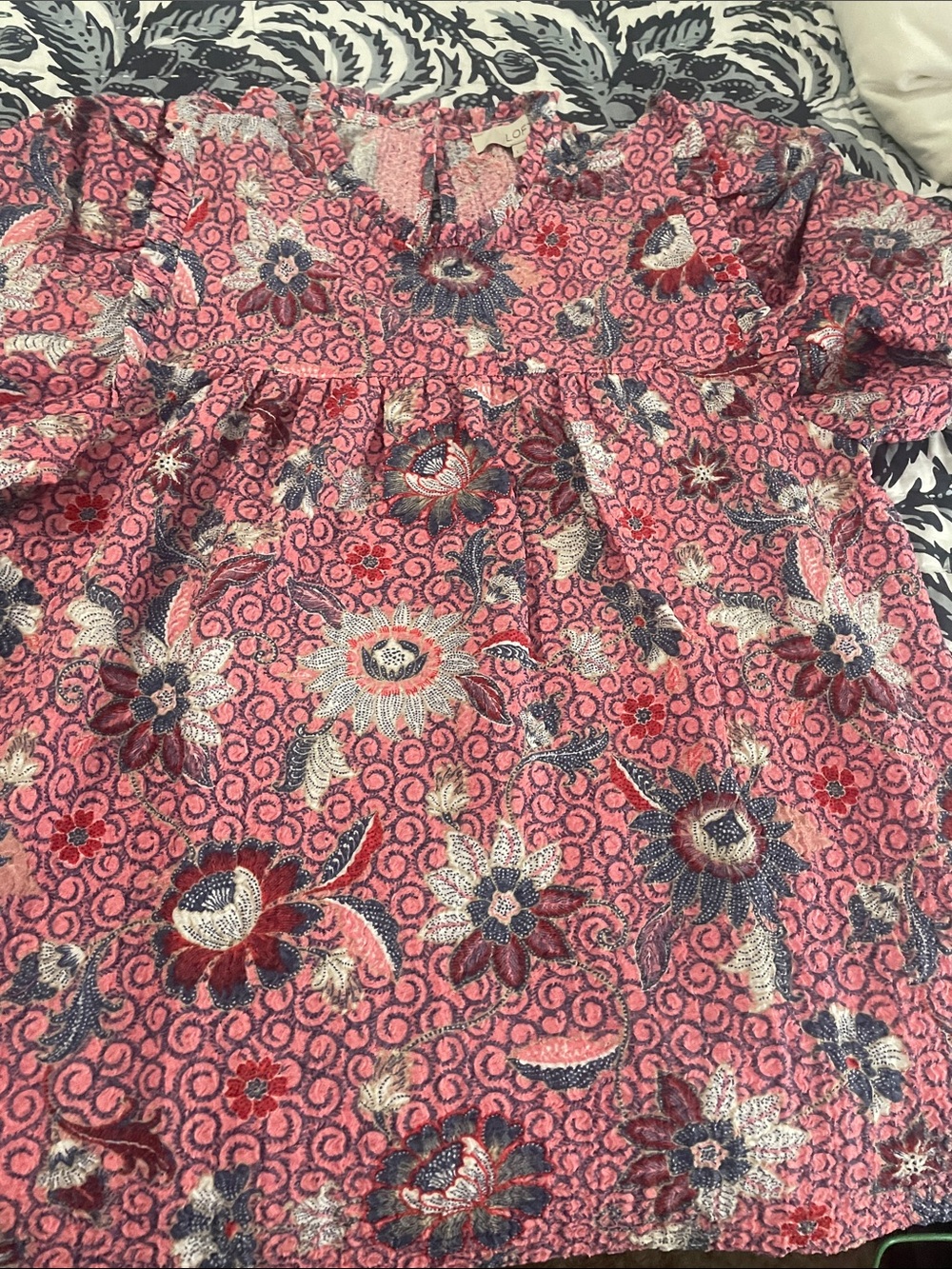 LOFT Pink Floral Tiered Peasant Tunic
